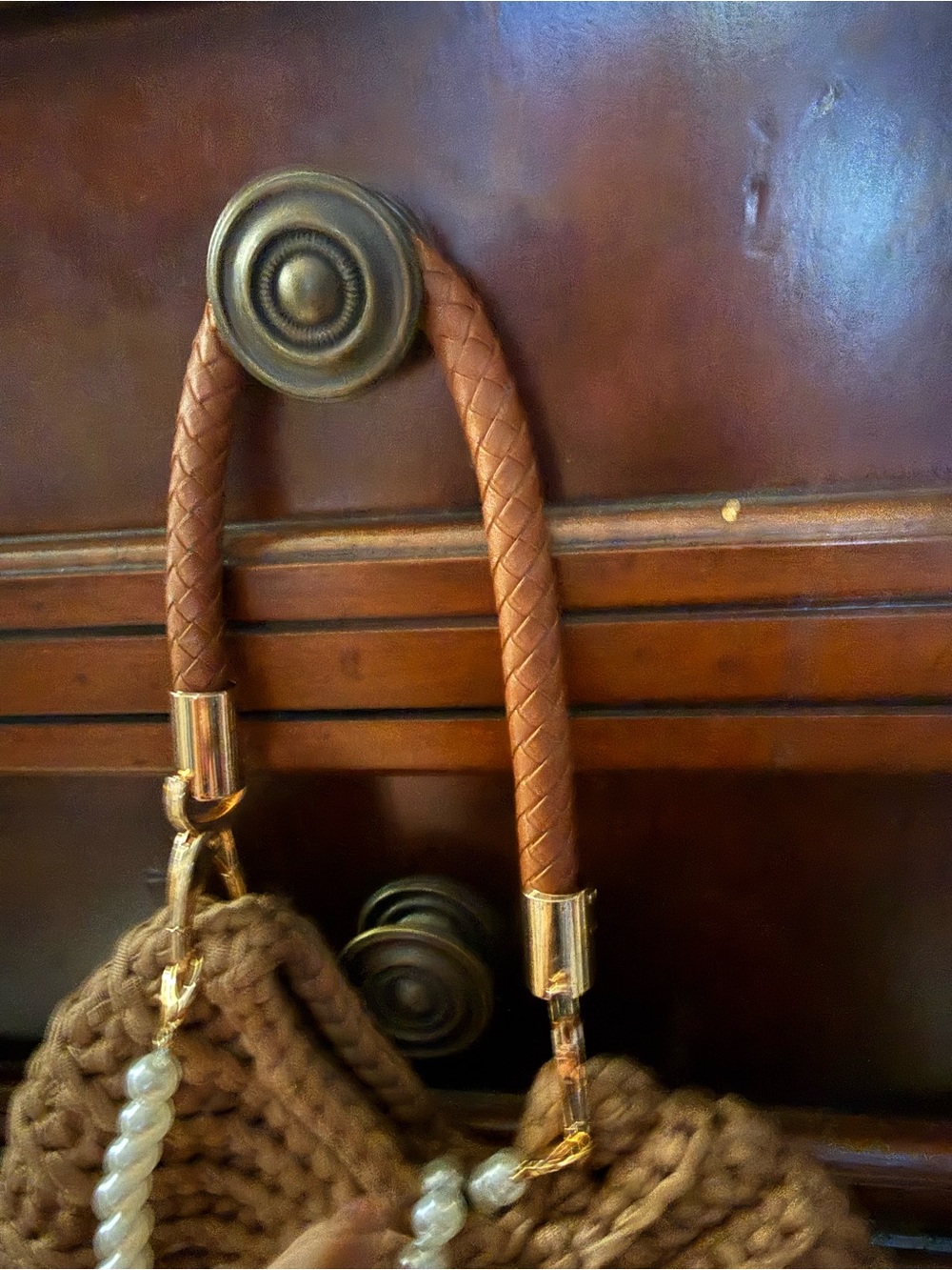 Source Unknown Brown Braided Handle with Gold Hardware